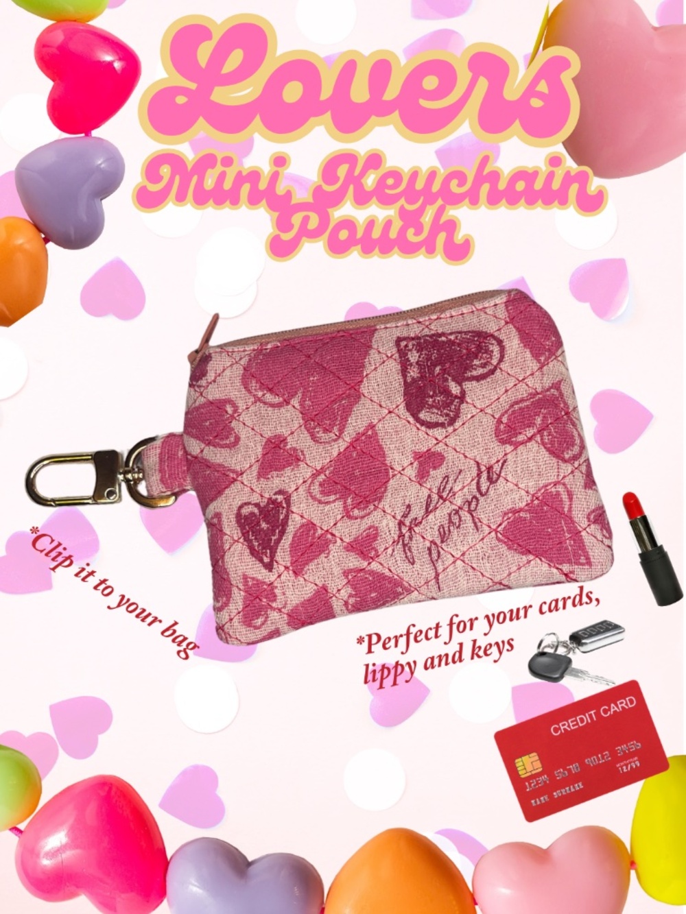💖 Upcycled FREE PEOPLE Quilted Heart Micro Pouch / Bag Charm 💖
